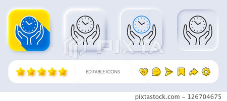 Safe time line icon. Neumorphic, Flat shadow, 3d buttons. Clock sign. Hold watch symbol. Line safe time icon. Social media icons. Vector Safe time line icon. Neumorphic, Flat shadow, 3d buttons. Clock sign. Hold watch symbol. Line safe time icon. Social media icons. Vector 126704675