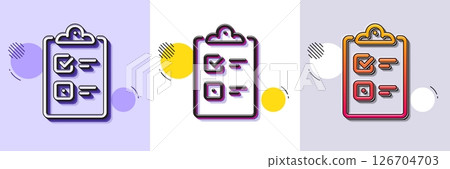 Checklist line icon. Halftone dotted pattern. Gradient icon with grain shadow. Clipboard document sign. Questioning survey symbol. Line checklist icon. Various designs. Vector 126704703