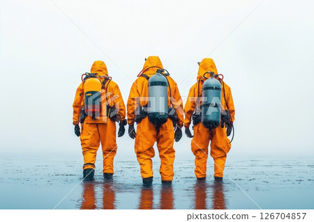 Rescue divers searching for missing person in challenging weather conditions 126704857