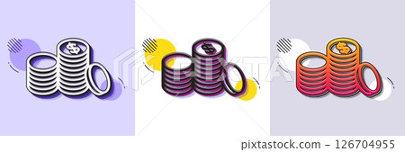 Coins money line icon. Halftone dotted pattern. Gradient icon with grain shadow. Banking currency sign. Cash symbol. Line banking money icon. Various designs. Vector 126704955