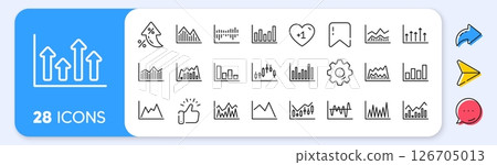 Financial chart line icons. Interest rate, AI generate, Inflation icons. Set of Candle stick graph, Report diagram and Infochart icons. Growth, Trade and Investment chart. Vector 126705013