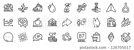 Medical drugs, Court jury and Vitamin n line icons pack. Share, Message, Paper plane icons. Eco power, Accounting, Transport insurance web icon. Cognac bottle, Stress, Ice cream pictogram. Vector 126705017