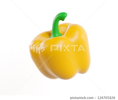 Bulgarian yellow pepper. Asset for games, web. 3D illustration cartoon vegetable icon isolated on white background 126705826