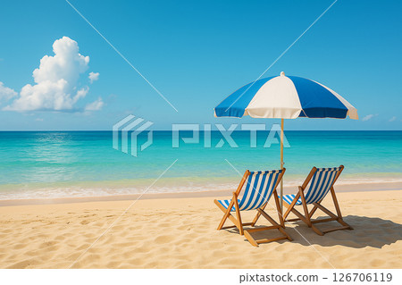 熱帶午後海灘場景，人們在遮陽傘下休息 126706119