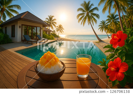 Mango shaved ice and juice to brighten up your morning at a tropical resort 126706138