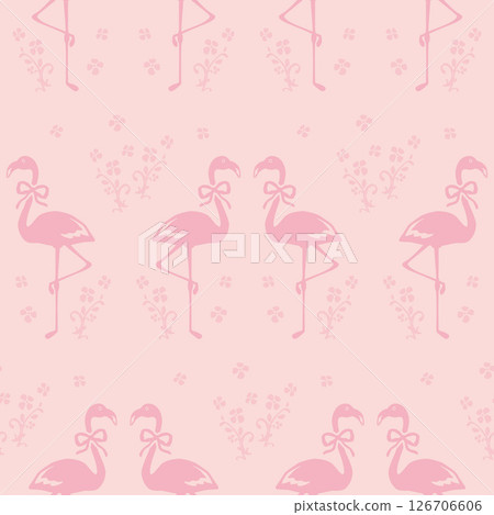Seamless pattern of elegant pink flamingos with ribbons 126706606