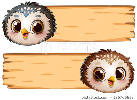 Cute Owls on Wooden Signboards 126706632