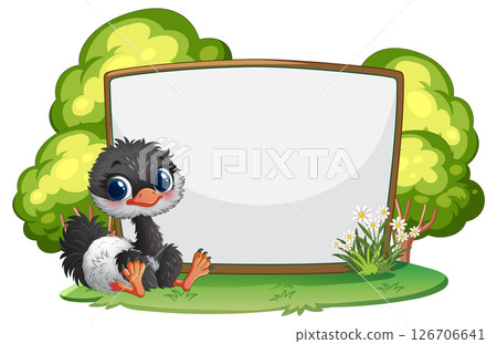 Cute Ostrich with Blank Signboard Cute Ostrich with Blank Signboard 126706641