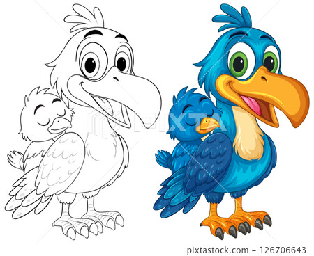 Colorful Hornbill Parent and Chick Illustration 126706643