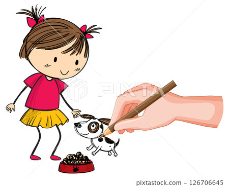 Child and Dog Doodle Illustration 126706645
