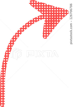Hand-drawn red dotted right curved arrow icon 126706786