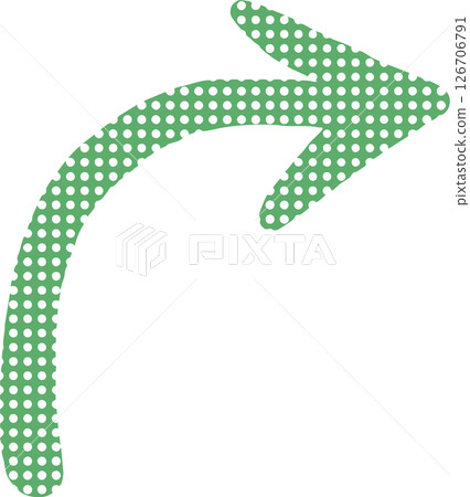 Hand drawn right curved arrow icon with green dots 126706791