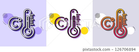 Celsius thermometer line icon. Halftone dotted pattern. Gradient icon with grain shadow. Temperature diagnostic sign. Fever measuring symbol. Line celsius thermometer icon. Various designs. Vector 126706894