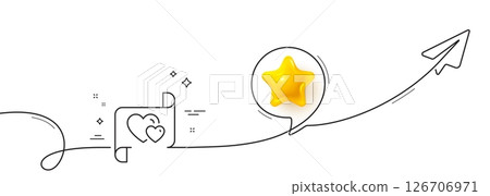 Love letter line icon. Continuous line with share plane. Heart mail sign. Valentine day symbol. 3d star in speech bubble. Love letter single line ribbon. Loop curve pattern. Vector Love letter line icon. Continuous line with share plane. Heart mail sign. Valentine day symbol. 3d star in speech bubble. Love letter single line ribbon. Loop curve pattern. Vector 126706971