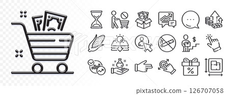 Time hourglass, Corn and Accounting line icons for web app. Glare of light effect. Message icon. Pack of Inflation, Discount offer, Click hand pictogram icons. Vector Time hourglass, Corn and Accounting line icons for web app. Glare of light effect. Message icon. Pack of Inflation, Discount offer, Click hand pictogram icons. Vector 126707058