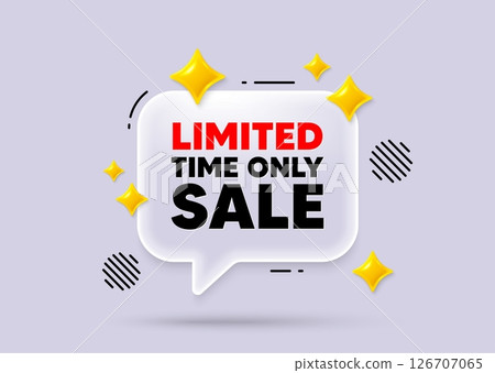 Limited time chat speech bubble. Social media concept. Limited time tag. Special offer sign. Sale promotion symbol. 3d sparkles chat bubble. Vector Limited time chat speech bubble. Social media concept. Limited time tag. Special offer sign. Sale promotion symbol. 3d sparkles chat bubble. Vector 126707065