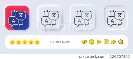 Translate line icon. Neumorphic, Flat shadow, 3d buttons. Language translation sign. Multilingual dictionary symbol. Line translate icon. Social media icons. Vector 126707203