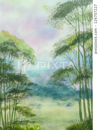 Watercolor Bamboo Forest Forest Abstract Painting AI 126707227