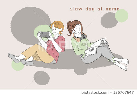 Illustration of young people relaxing at home 126707647