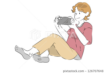 一名男子在操作智慧型手機時放鬆的插圖 一名男子在操作智慧型手機時放鬆的插圖 126707648