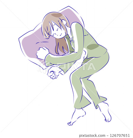 Illustration of a sleeping long-haired woman Illustration of a sleeping long-haired woman 126707651