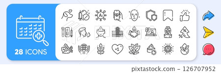 Medical calendar, Hospital building and Blood and saliva test line icons. Interest rate, AI generate, Inflation icons. Pack of Coronavirus, Health skin, Nurse icon. Vector 126707952