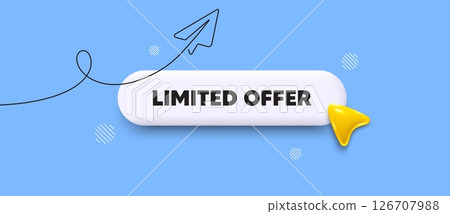 Limited offer search bar. Share plane line icon. Limited offer symbol. Special promotion sign. Shopping sale. Search button with 3d cursor. Vector 126707988