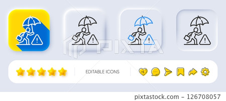 Risk management line icon. Neumorphic, Flat shadow, 3d buttons. Insurance umbrella sign. Danger warning symbol. Line risk management icon. Social media icons. Vector 126708057
