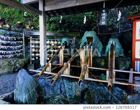 二見置玉神社是伊勢朝聖的起點。二見蛙在 chozuya(淨化噴泉)歡迎遊客。 二見置玉神社是伊勢朝聖的起點。二見蛙在 chozuya(淨化噴泉)歡迎遊客。 126708317