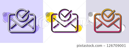 Approved mail line icon. Halftone dotted pattern. Gradient icon with grain shadow. Accepted or confirmed sign. Document symbol. Line approved mail icon. Various designs. Vector 126709001