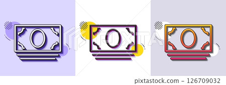 Cash money line icon. Halftone dotted pattern. Gradient icon with grain shadow. Banking currency sign. ATM service symbol. Line cash money icon. Various designs. Vector 126709032