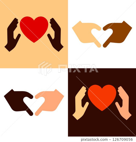 Set icons with hand gestures in various color skin 126709056