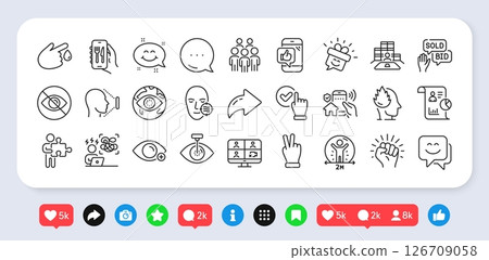 Problem skin, House security and Smile chat line icons pack. Social media: share, comment, like icons. Stress, Smile, Farsightedness web icon. Puzzle, Social distance, Cyber attack pictogram. Vector Problem skin, House security and Smile chat line icons pack. Social media: share, comment, like icons. Stress, Smile, Farsightedness web icon. Puzzle, Social distance, Cyber attack pictogram. Vector 126709058
