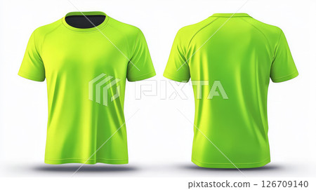 Bright neon yellow t shirt mockup, front and back view, perfect for design 126709140