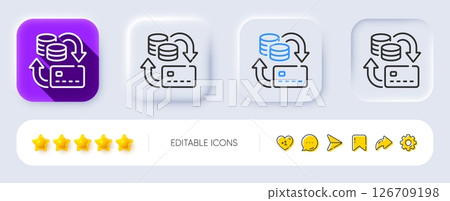 Money change line icon. Neumorphic, Flat shadow, 3d buttons. Credit card sign. Bank payments symbol. Line money change icon. Social media icons. Vector 126709198