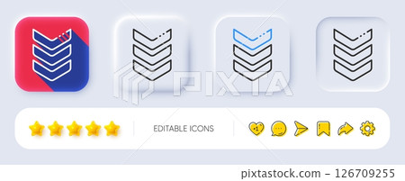 Shoulder strap line icon. Neumorphic, Flat shadow, 3d buttons. Army reward sign. Best rank symbol. Line shoulder strap icon. Social media icons. Vector 126709255