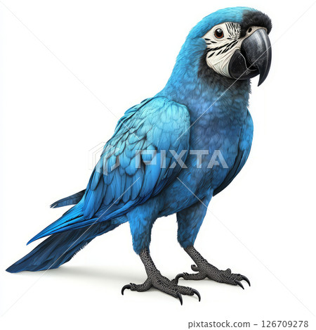 Beautiful blue and black parrot macaw bird standing isolated on white background 126709278