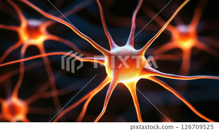 abstract representation of neural networks with glowing neurons, showcasing intricate connections and vibrant colors 126709525