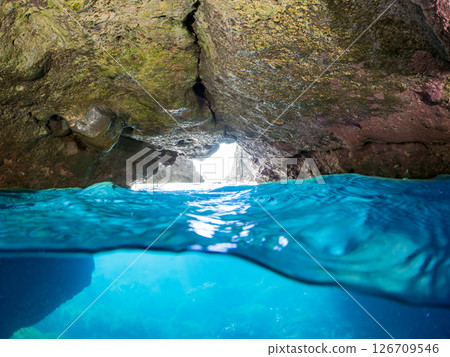 Beautiful half-surface photography of the underwater cave at Hirizo Beach Blue Cave Hirizo Beach Nakagi Minamiizu Town Izu Peninsula Shizuoka Prefecture 2024 Beautiful half-surface photography of the underwater cave at Hirizo Beach Blue Cave Hirizo Beach Nakagi Minamiizu Town Izu Peninsula Shizuoka Prefecture 2024 126709546
