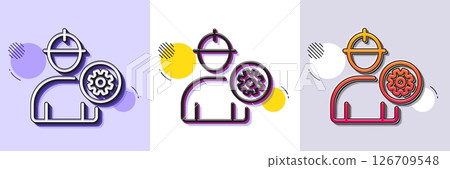 Worker line icon. Halftone dotted pattern. Gradient icon with grain shadow. Engineer Profile with cogwheel sign. Male Person silhouette symbol. Line engineer icon. Various designs. Vector 126709548