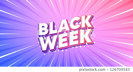 Black week sun rays gradient banner. Light burst background. Black week offer. Special discount sign. Black friday sale symbol. Gradient sun rays. Sunburst light. Vector 126709583