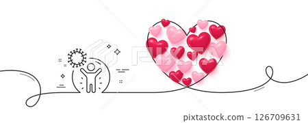 Coronavirus protection line icon. Continuous line big heart. People isolation sign. Prevention rules symbol. 3d hearts in heart shaped loop. Coronavirus protection single line ribbon. Vector Coronavirus protection line icon. Continuous line big heart. People isolation sign. Prevention rules symbol. 3d hearts in heart shaped loop. Coronavirus protection single line ribbon. Vector 126709631