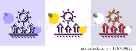 Sun protection line icon. Halftone dotted pattern. Gradient icon with grain shadow. Uv protect sign. Sunscreen effect symbol. Line sun protection icon. Various designs. Vector 126709632
