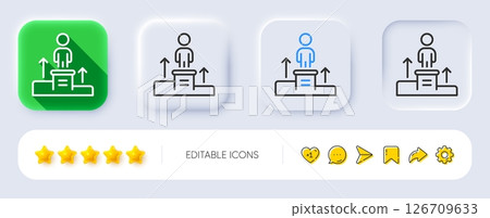 Business podium line icon. Neumorphic, Flat shadow, 3d buttons. Employee nomination sign. Person award symbol. Line business podium icon. Social media icons. Vector 126709633