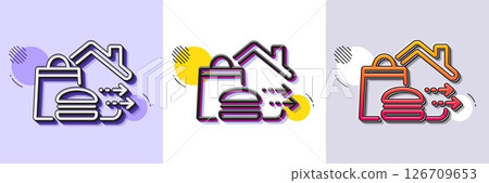 Food delivery line icon. Halftone dotted pattern. Gradient icon with grain shadow. Burger meal sign. Catering service symbol. Line food delivery icon. Various designs. Vector Food delivery line icon. Halftone dotted pattern. Gradient icon with grain shadow. Burger meal sign. Catering service symbol. Line food delivery icon. Various designs. Vector 126709653