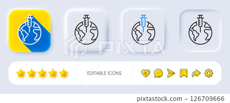 Pandemic vaccine line icon. Neumorphic, Flat shadow, 3d buttons. Corona syringe sign. Covid jab symbol. Line pandemic vaccine icon. Social media icons. Vector 126709666