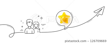 Couple line icon. Continuous line with share plane. Users Group or Teamwork sign. Male and Female Person silhouette symbol. 3d star in speech bubble. Couple single line ribbon. Vector Couple line icon. Continuous line with share plane. Users Group or Teamwork sign. Male and Female Person silhouette symbol. 3d star in speech bubble. Couple single line ribbon. Vector 126709669