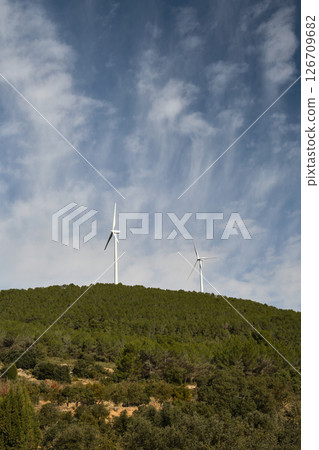 group of wind turbine on mountain 126709682