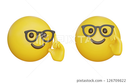 emoticon wearing glasses and raising his glasses with his hand 3D Icon 126709822