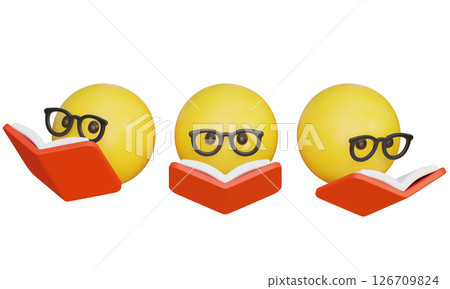Emoji reading a book with glasses 3D Icon 126709824